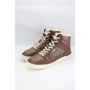 COACH CC736 Mens Clip Court High Top Sneaker In Signature Canvas Saddle Sz 12